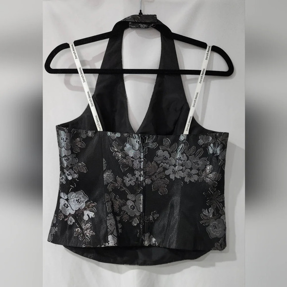 David's Bridal Formal Halter Top Size 12 Black Silver Shimmer Glam Floral - Picture 7 of 7